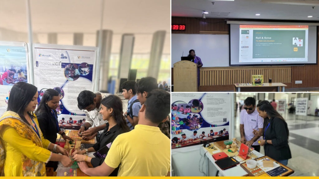 Visitors exploring accessible learning resources and tactile mathematics activities at Vision Empower’s stall during EMPOWER 2026 at IIT Delhi.
