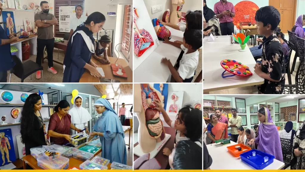 A collage of photographs of students involved in activities in various accessible science labs