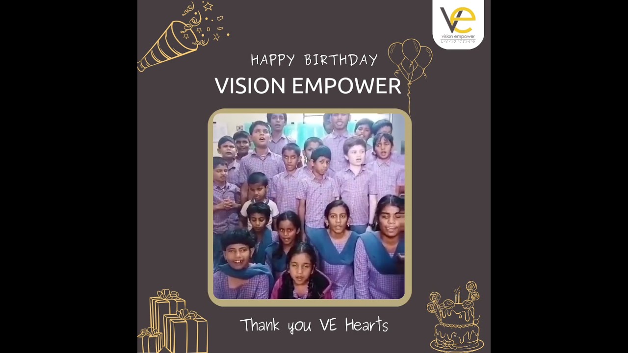 A picture of children standing and on the top it reads "Happy BIrthday Vision Empower"