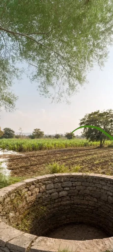 An AI generated image of a well near a field