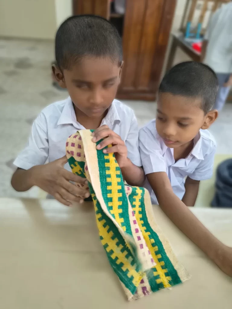 The picture of a child with visual impairment feeling a trouble with his friend, watching on.