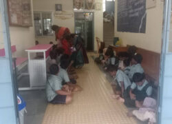 This image is of the students of Govt School for the Blind, Pudukottai, TN, where VE’s RP is seen distributing chocolates, courtesy VE to the kids who are seated below in parallel lines, facing each other