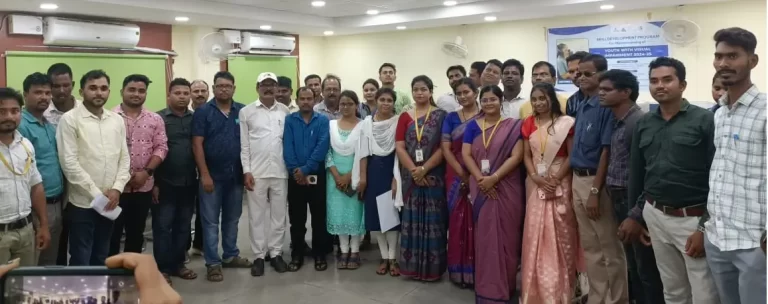 Group photo of participants and dignitaries at the Pragya Teacher Training program held at IIC Center, Jatni, Odisha, with teachers from special schools across the state