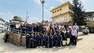 Students in front of the school