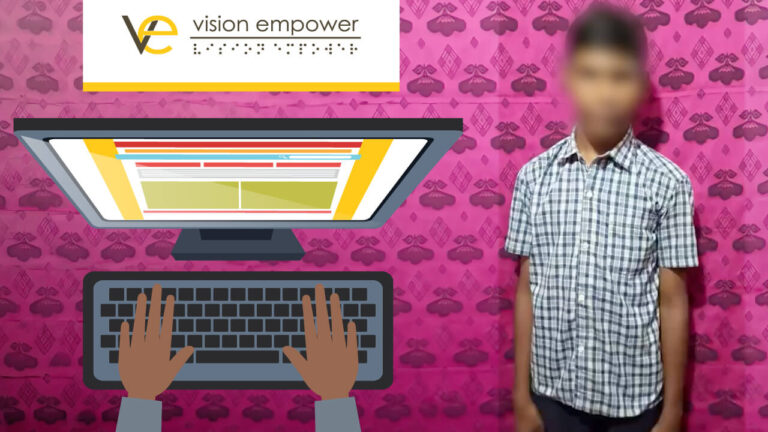 Accessible computer learning for visually impaired students helped Jedan improve his typing skills and gain confidence through structured training by Vision Empower.